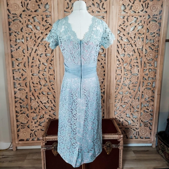 Vintage 1950s Powder Blue Lace Formal Cocktail Pencil Wiggle Dress - Picture 8 of 8